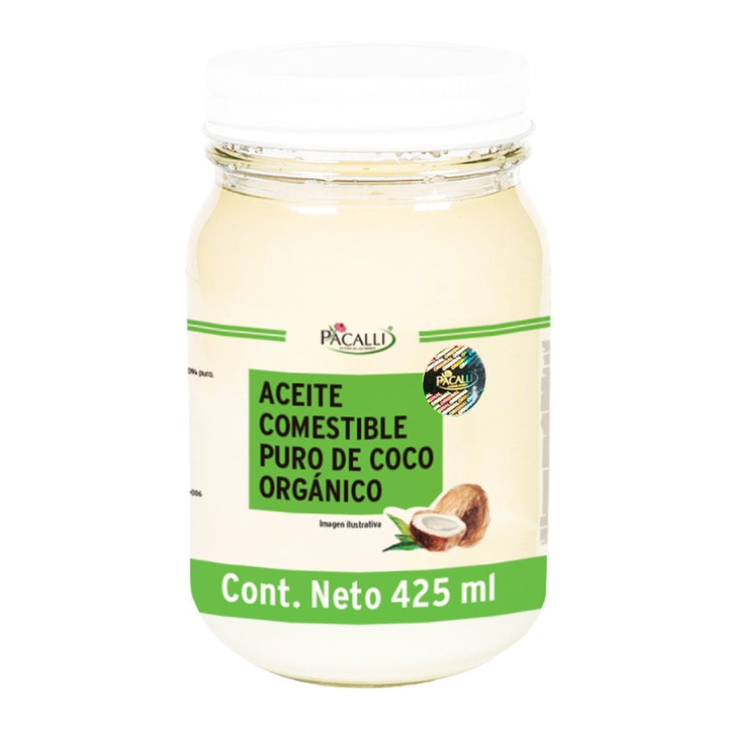 Aceite Comestible Puro de Coco Organico PACALLI · Neutro para Cocina y Repostería · 425 ml