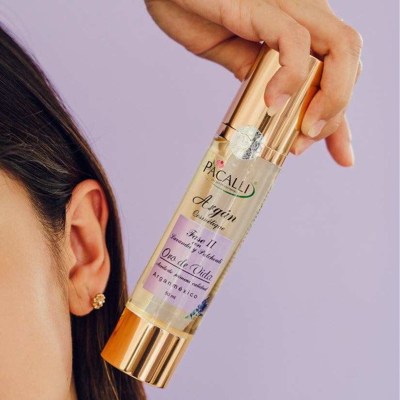 Aceite de Argán Fase II PACALLI con Aceite Esencial de Lavanda y Patchouli · Hidratación y Cuidado · 50 ml
