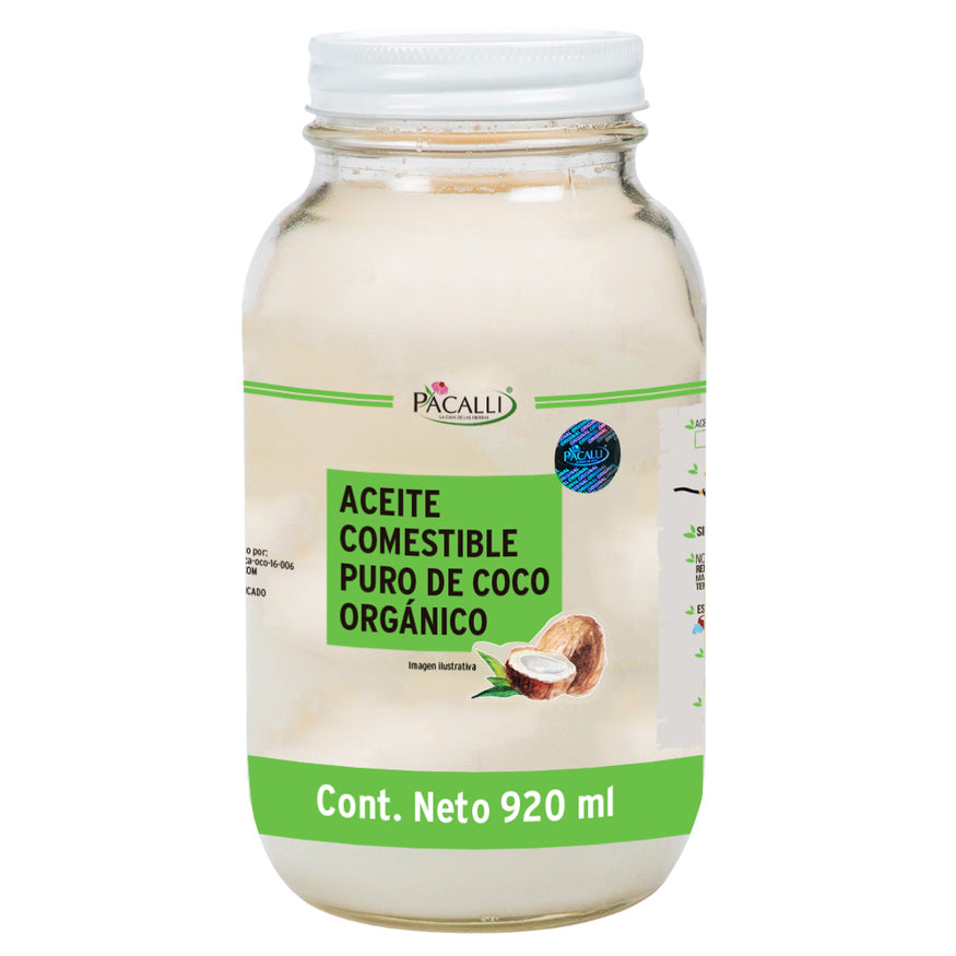 Aceite Comestible Puro de Coco Organico PACALLI · Neutro para Cocina y Repostería · 920 ml