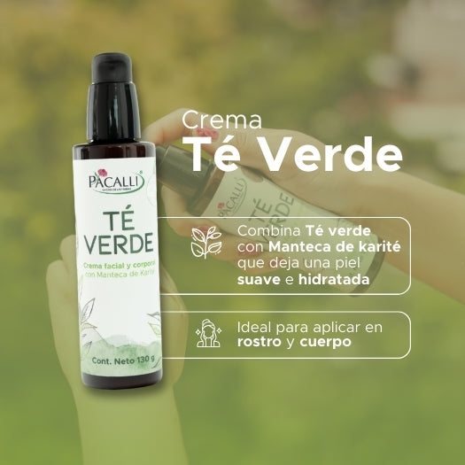 Crema de Té Verde PACALLI · Crema Facial y Corporal Con Manteca de Karite y Extracto de Té verde · 130 g
