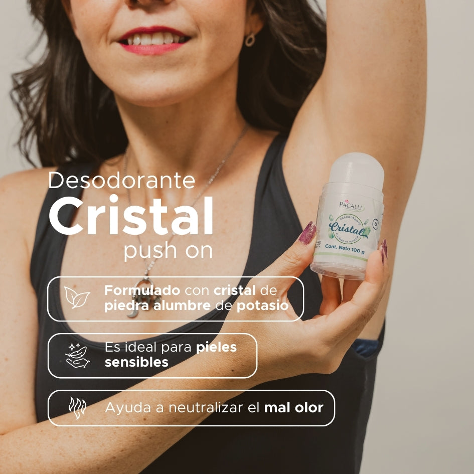 Desodorante de Cristal Push On PACALLI · Piedra de Alumbre de Potasio · 100 g