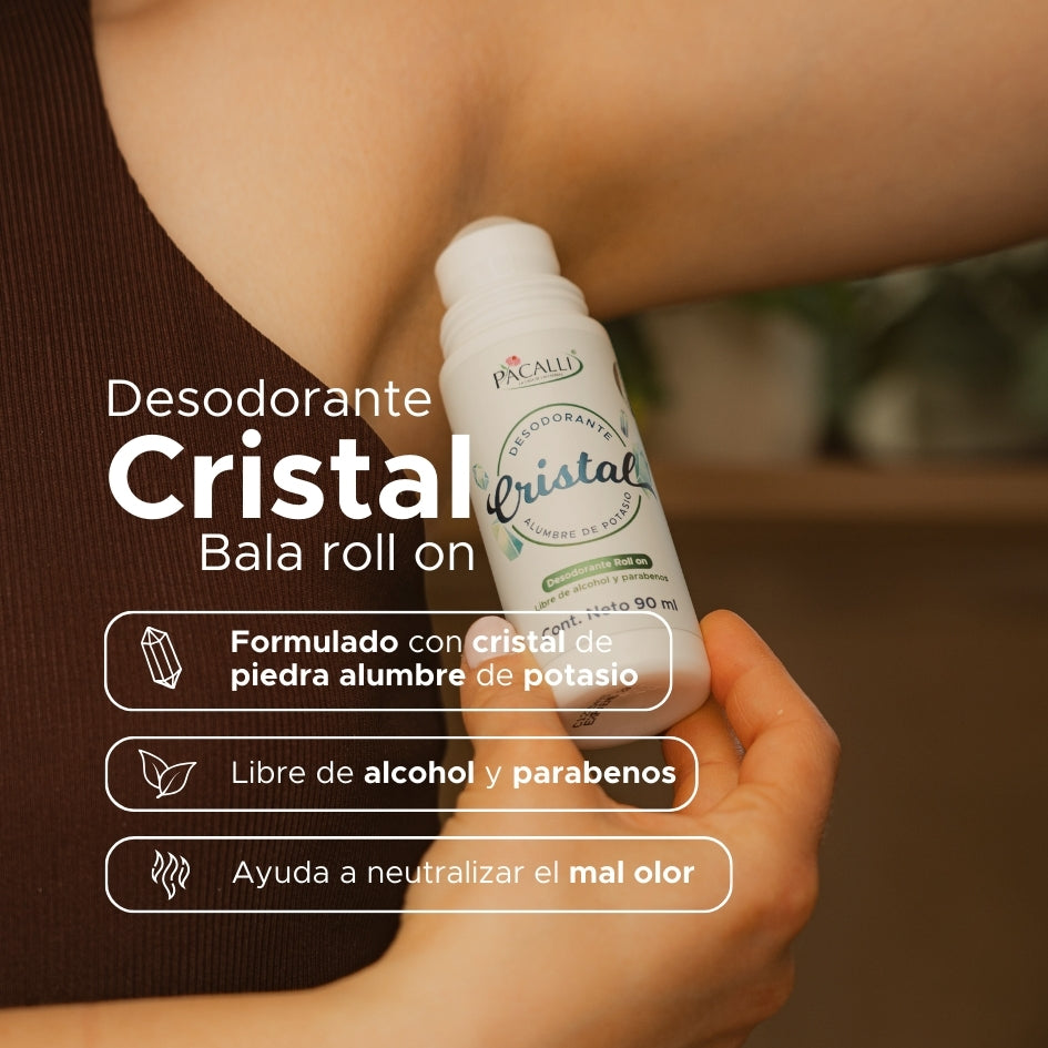 Desodorante de Cristal Roll On PACALLI · Alumbre de Potasio · 90 ml