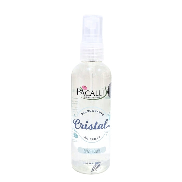 Desodorante Cristal en Spray PACALLI · Fórmula Sin Alcohol · Alumbre de Potasio · 110 ml