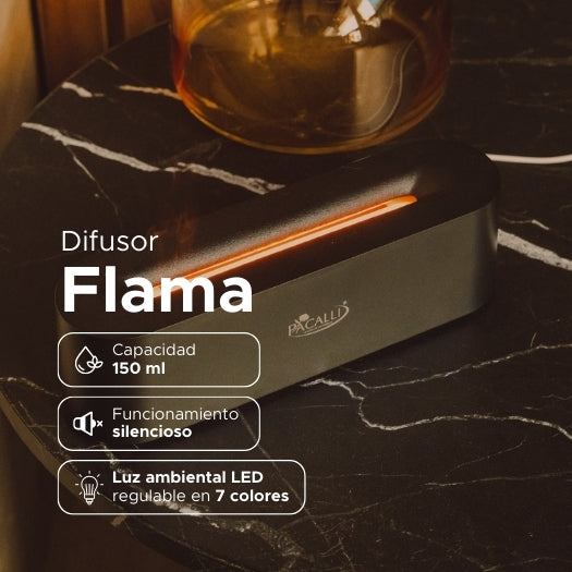 Difusor Flama PACALLI · Diseño Elegante y Silencioso con Luz LED · 150 ml