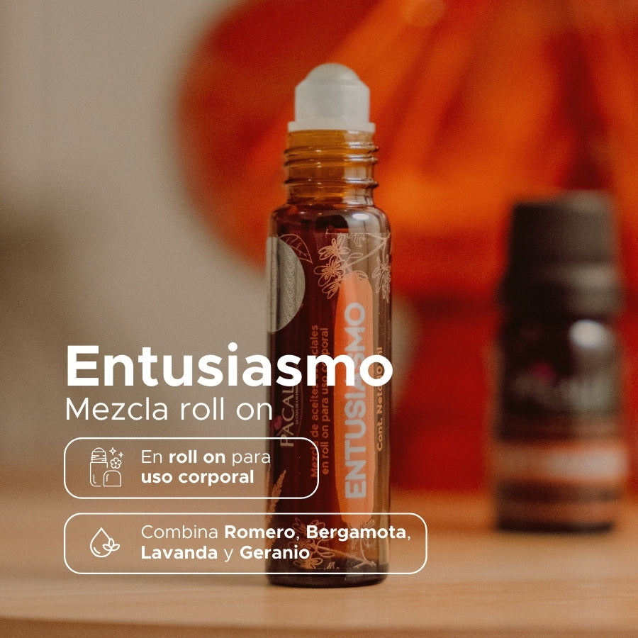 Entusiasmo Roll On PACALLI · Romero, Bergamota, Lavanda y Geranio · 10 ml