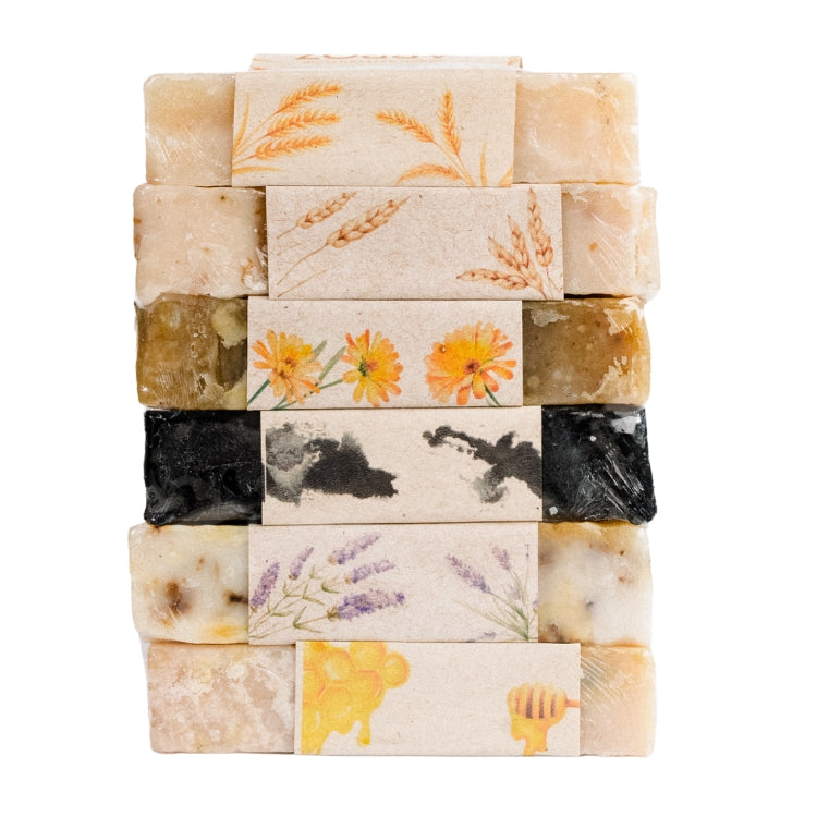 Kit de Jabones Artesanales PACALLI · 6 Piezas · Arroz, Avena, Caléndula, Carbón Activado, Lavanda y Miel de Abeja · 100 g c/u