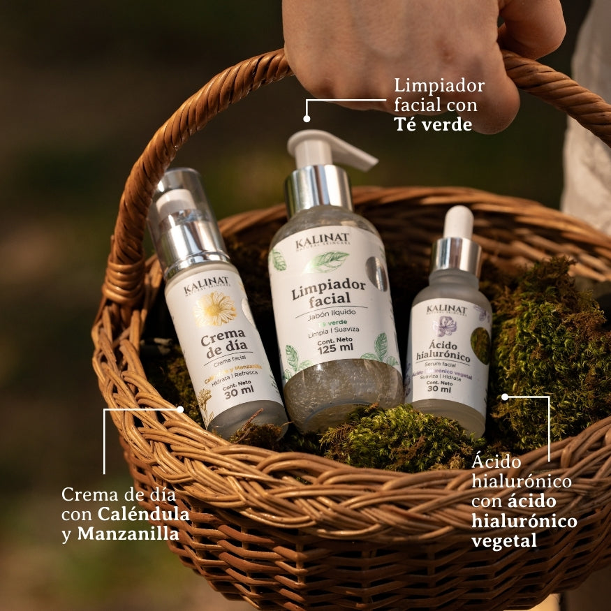 Kit Mi rutina de día Kalinat · 3 piezas (Limpiador Facial, Ácido hialurónico serum y Crema de día)