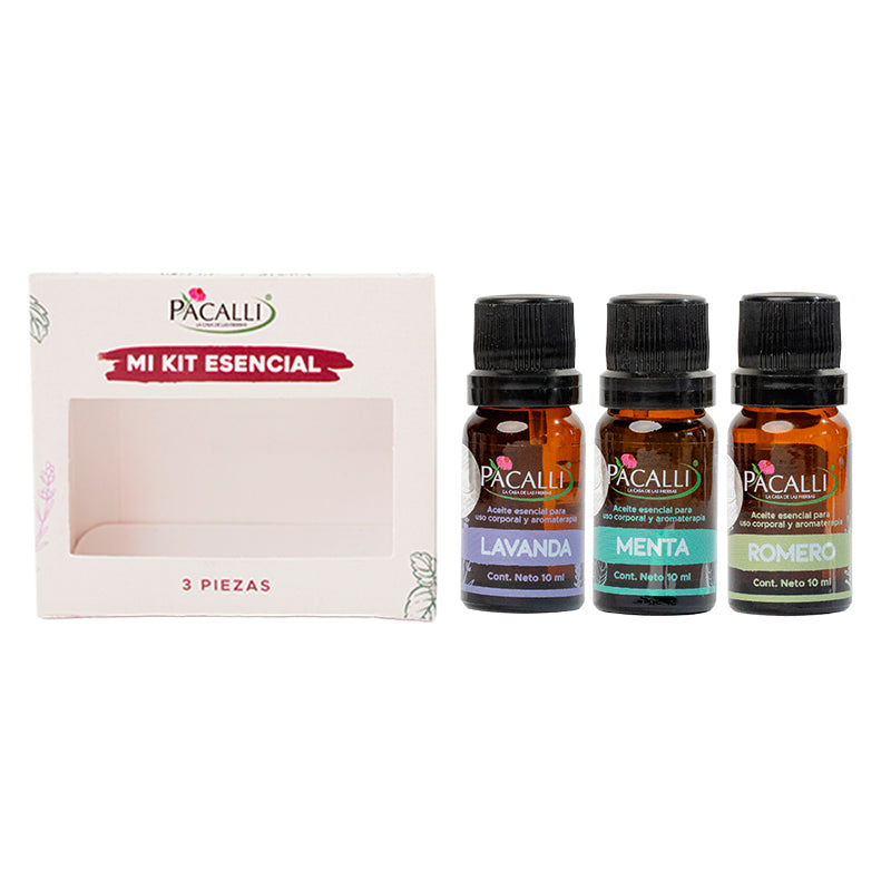 Mi Kit Esencial PACALLI · Lavanda, Menta y Romero · 3 x 10 ml