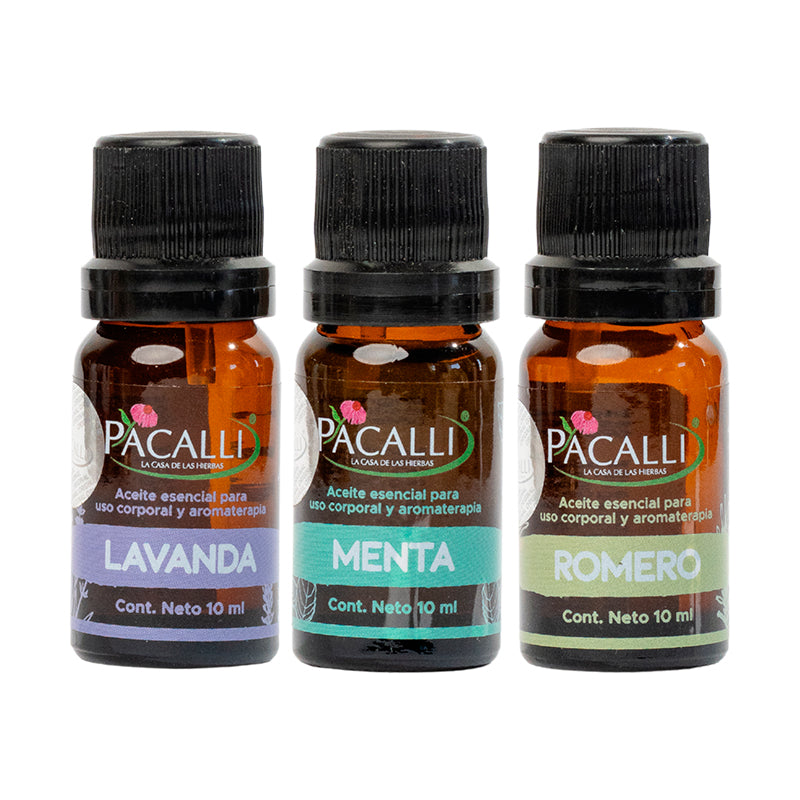 Mi Kit Esencial PACALLI · Lavanda, Menta y Romero · 3 x 10 ml