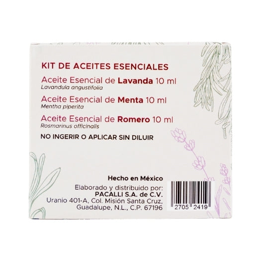 Mi Kit Esencial PACALLI · Lavanda, Menta y Romero · 3 x 10 ml