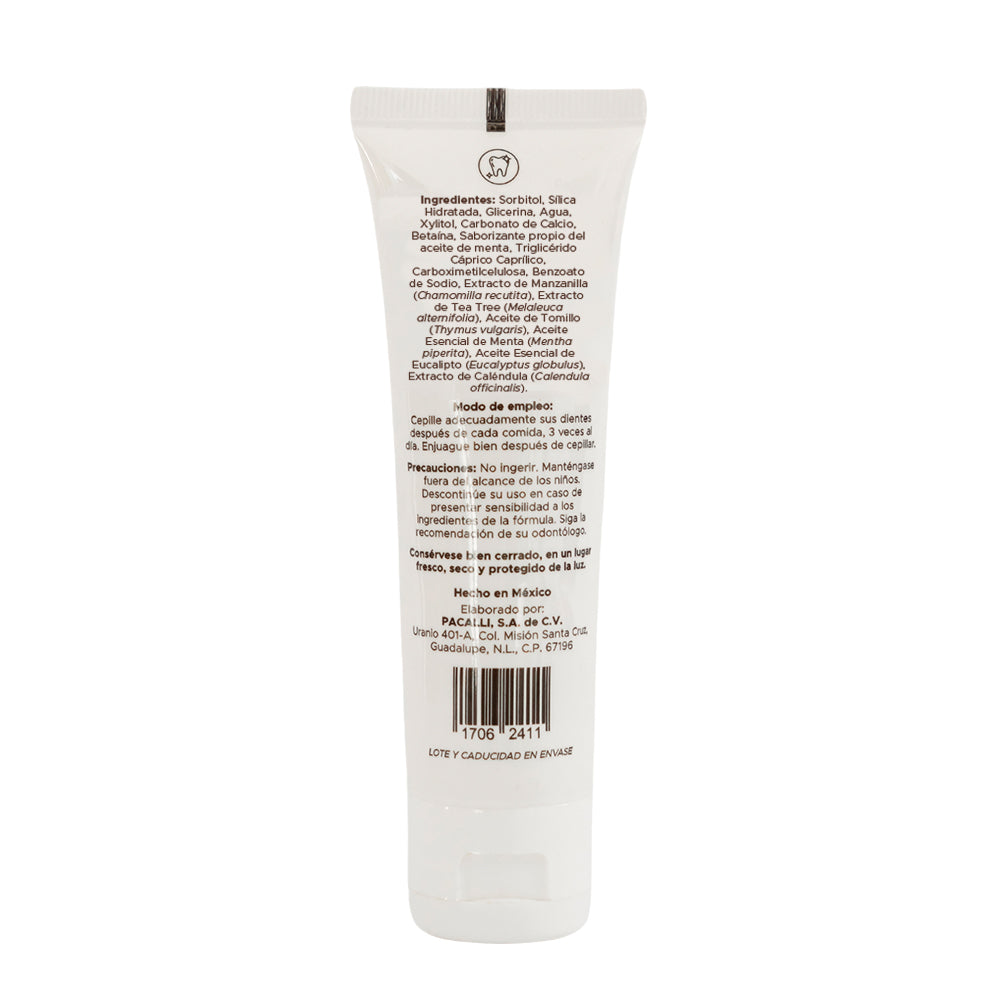 Pasta Dental PACALLI · Crema Dental Con Extractos Herbales y Aceites Esenciales · 70 g