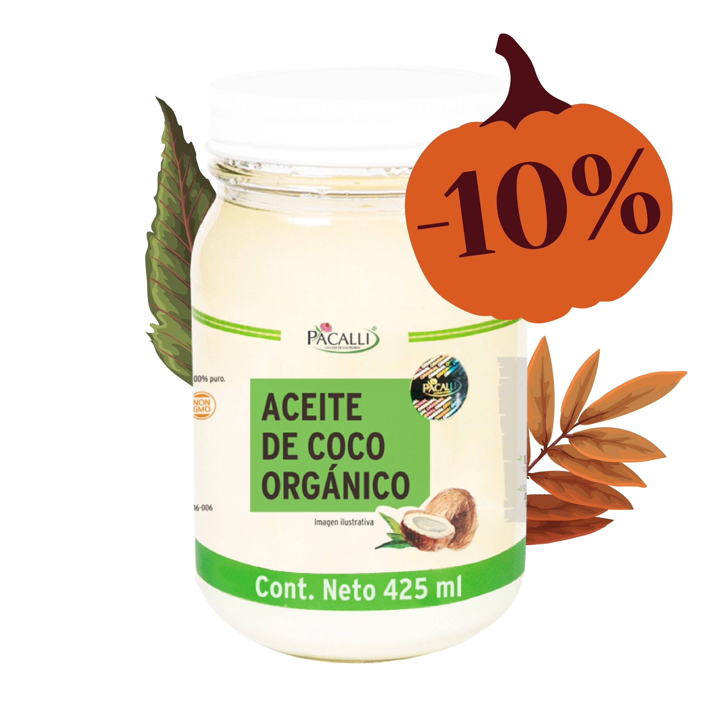 Aceite Comestible Puro de Coco Organico PACALLI · Neutro para Cocina y Repostería · 425 ml