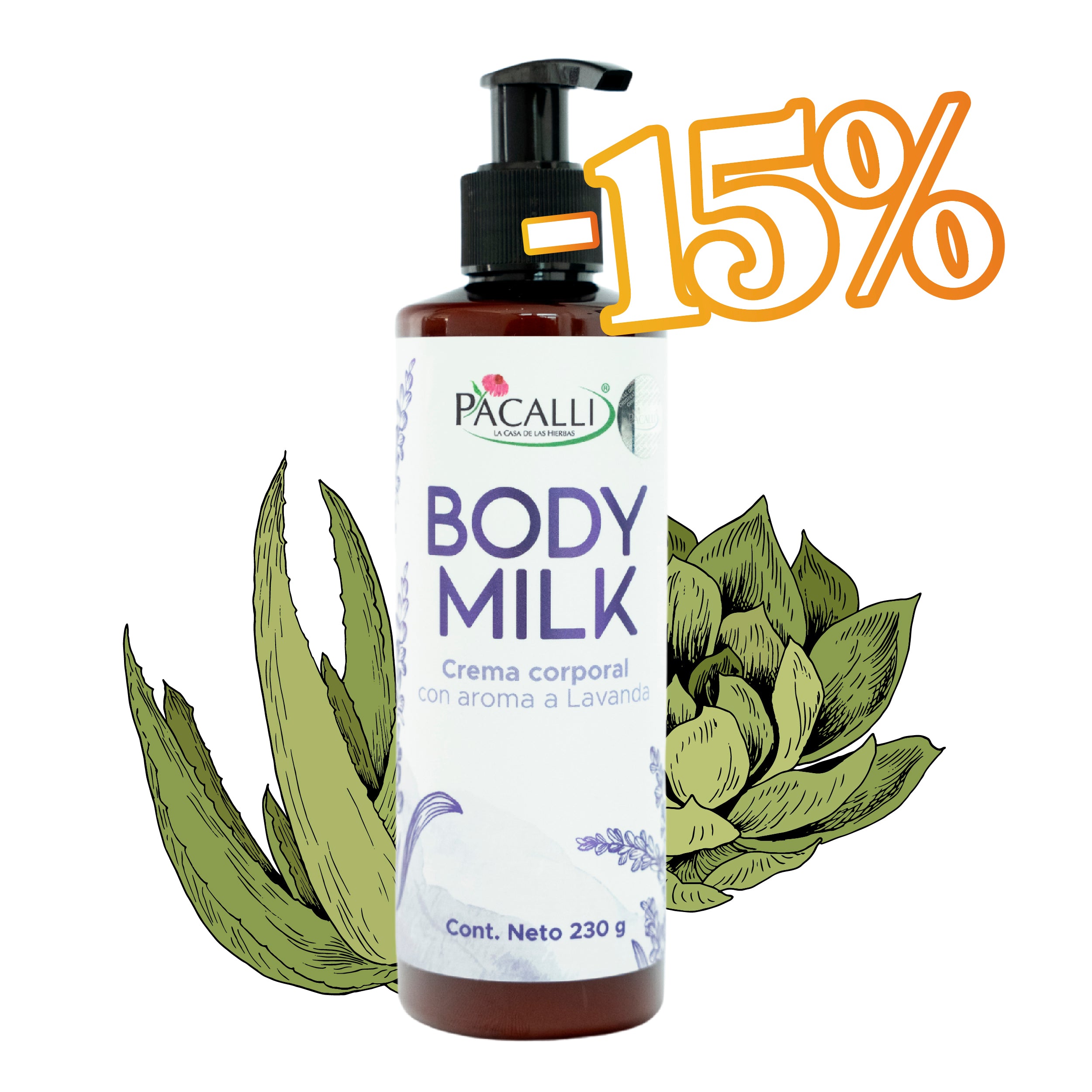 Crema Body Milk Lavanda PACALLI · Crema Corporal Con Aroma a Lavanda · 230 g