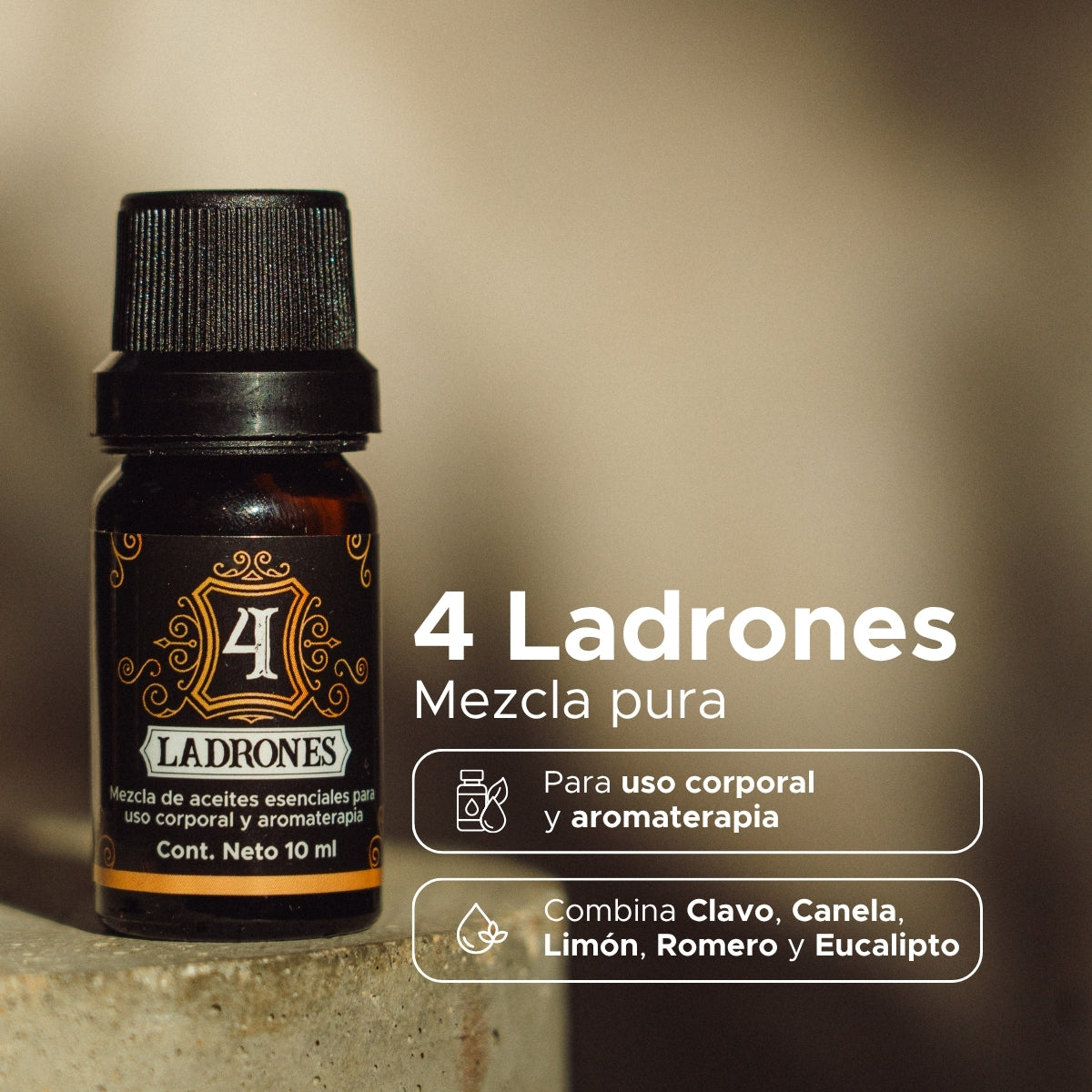 Mezcla Aromática 4 Ladrones (Thieves) · Aceites Esenciales 100% Puros · 10 ml