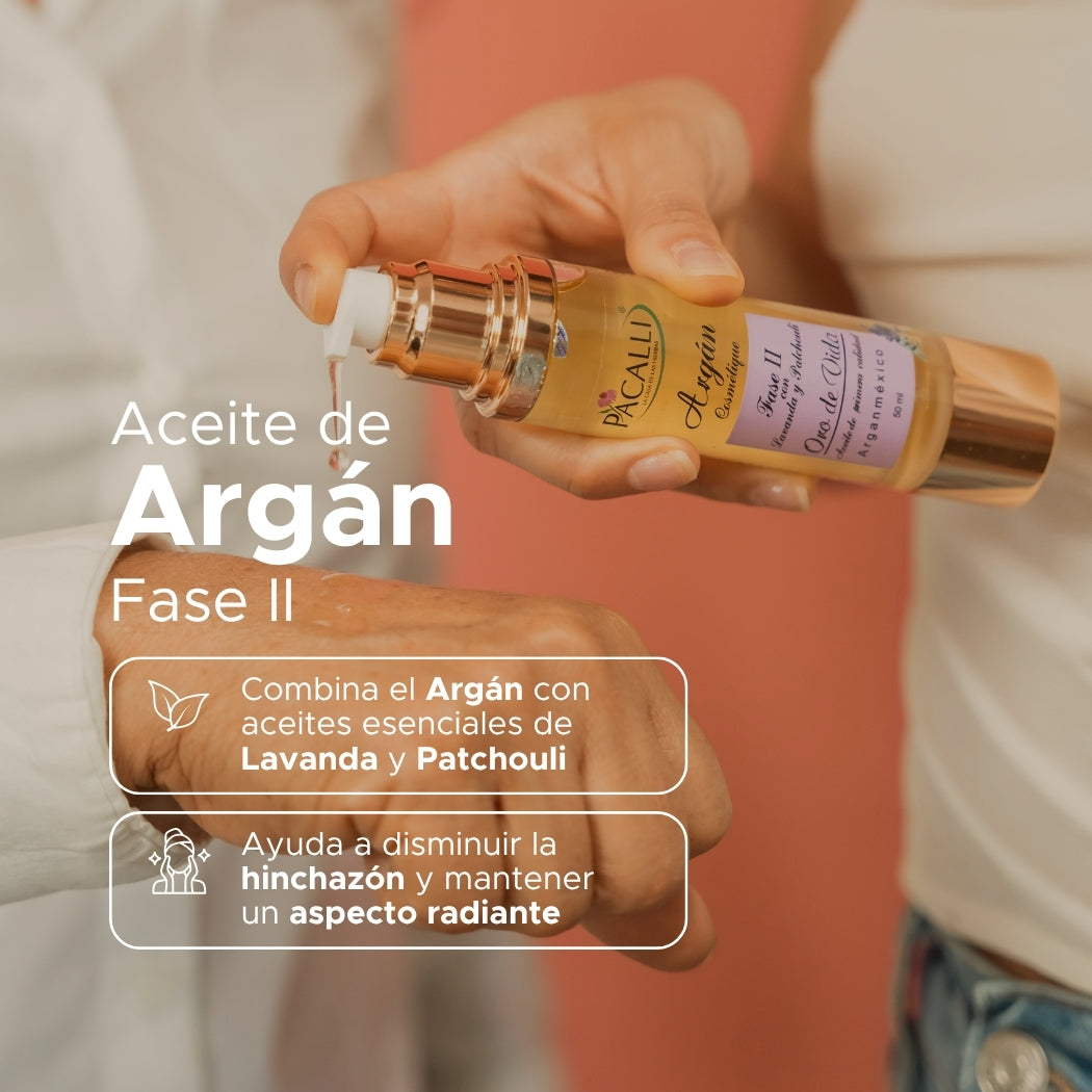 Aceite de Argán Fase II PACALLI con Aceite Esencial de Lavanda y Patchouli · Hidratación y Cuidado · 50 ml