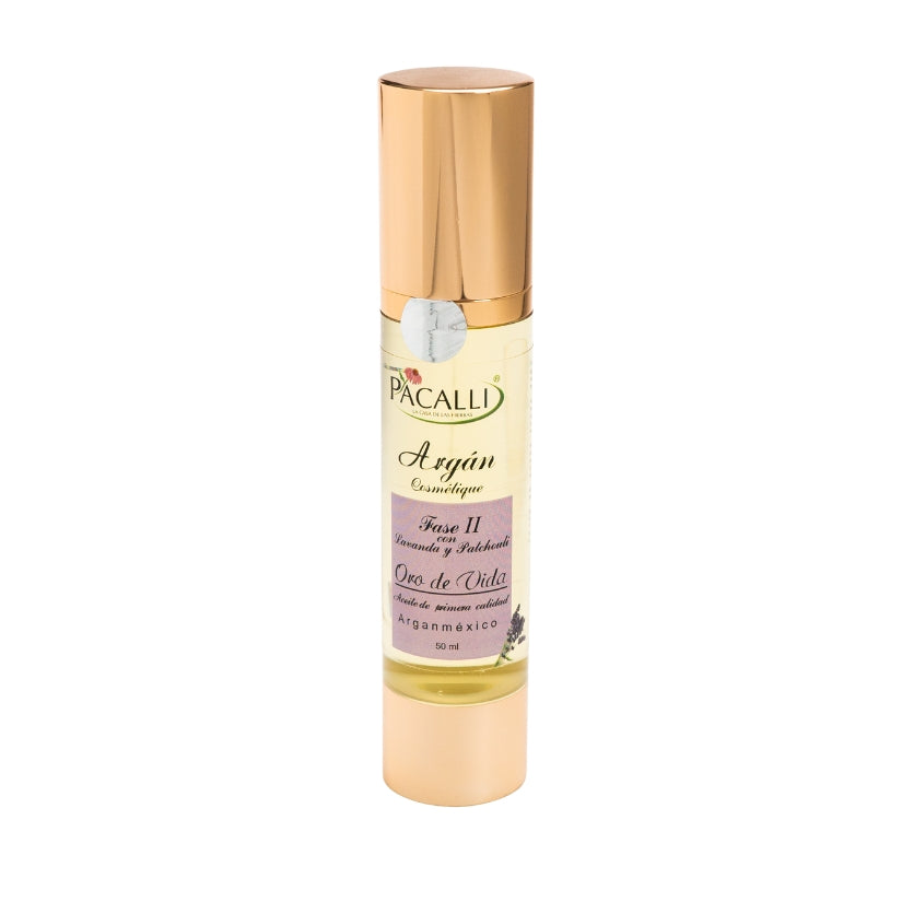 Aceite de Argán Fase II PACALLI con Aceite Esencial de Lavanda y Patchouli · Hidratación y Cuidado · 50 ml