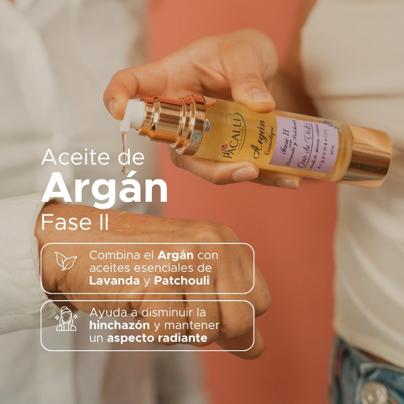 Aceite de Argán Fase II PACALLI con Aceite Esencial de Lavanda y Patchouli · Hidratación y Cuidado · 50 ml