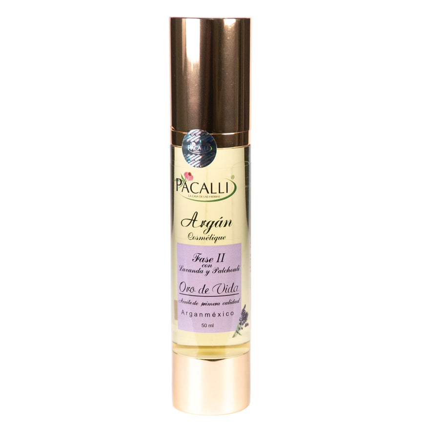 Aceite de Argán Fase II PACALLI con Aceite Esencial de Lavanda y Patchouli · Hidratación y Cuidado Natural · 50 ml