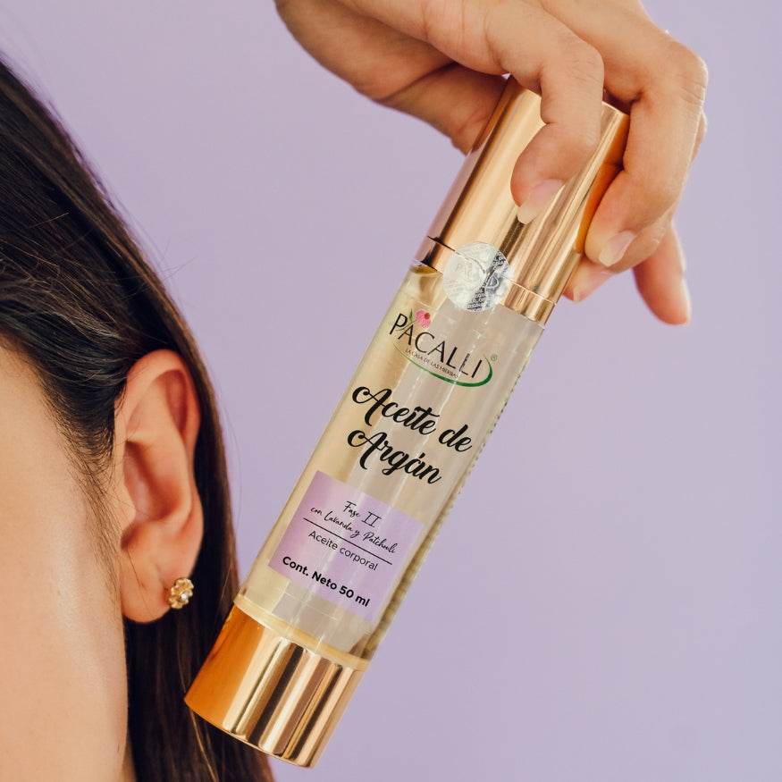 Aceite de Argán Fase II PACALLI con Aceite Esencial de Lavanda y Patchouli · Hidratación y Cuidado Natural · 50 ml