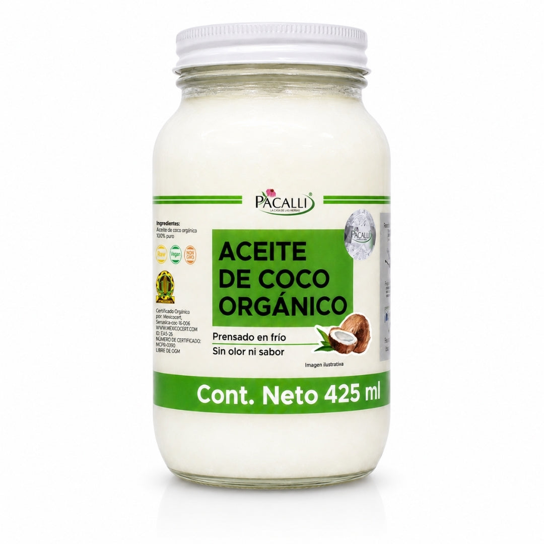 Aceite Comestible Puro de Coco Organico · Neutro para Cocina y Repostería · 425 ml