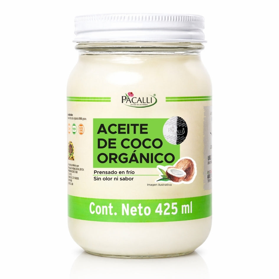 Aceite Comestible Puro de Coco Organico PACALLI · Neutro para Cocina y Repostería · 425 ml