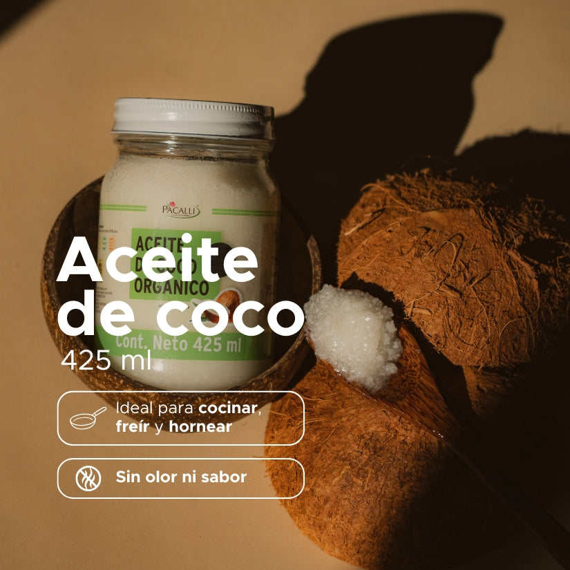 Aceite Comestible Puro de Coco Organico PACALLI · Neutro para Cocina y Repostería · 425 ml