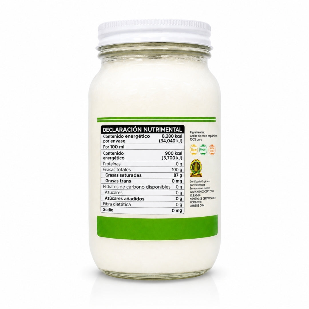 Aceite Comestible Puro de Coco Organico · Neutro para Cocina y Repostería · 425 ml