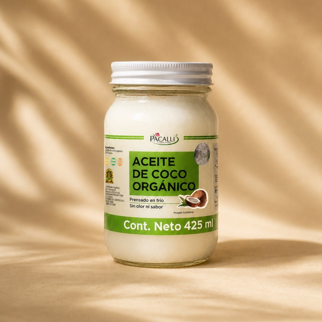 Aceite Comestible Puro de Coco Organico · Neutro para Cocina y Repostería · 425 ml