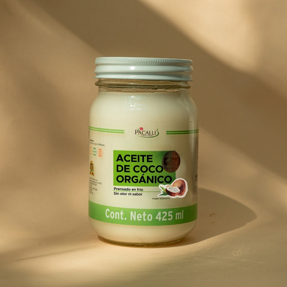 Aceite Comestible Puro de Coco Organico PACALLI · Neutro para Cocina y Repostería · 425 ml