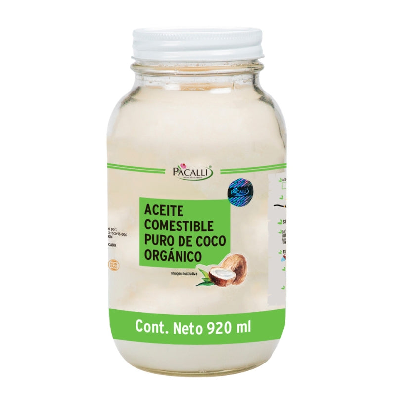Aceite Comestible Puro de Coco Organico PACALLI · Neutro para Cocina y Repostería · 920 ml