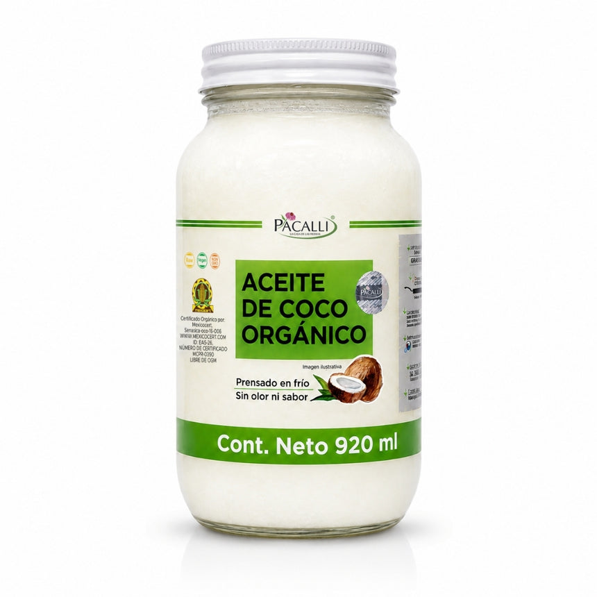 Aceite Comestible Puro de Coco Organico · Neutro para Cocina y Repostería · 920 ml