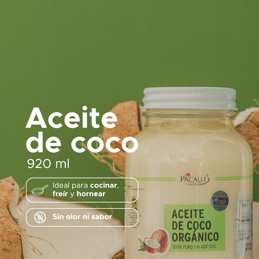 Aceite Comestible Puro de Coco Organico PACALLI · Neutro para Cocina y Repostería · 920 ml