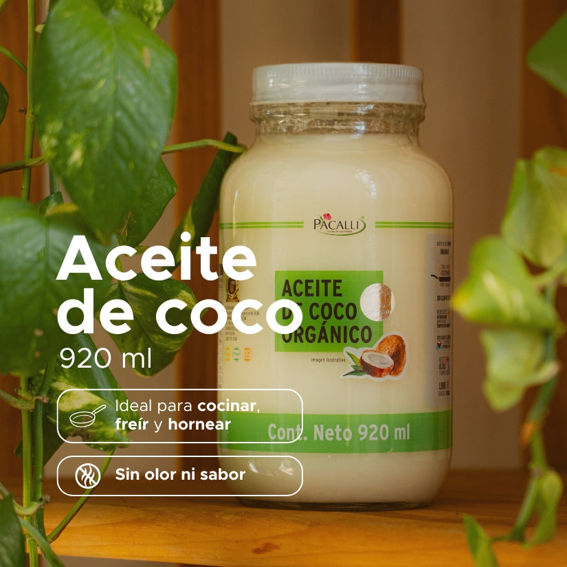 Aceite Comestible Puro de Coco Organico PACALLI · Neutro para Cocina y Repostería · 920 ml