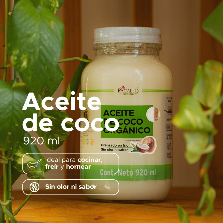 Aceite Comestible Puro de Coco Organico PACALLI · Neutro para Cocina y Repostería · 920 ml