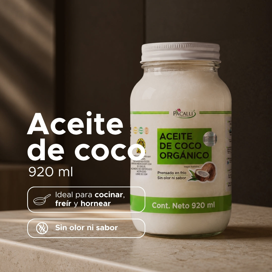 Aceite Comestible Puro de Coco Organico PACALLI · Neutro para Cocina y Repostería · 920 ml