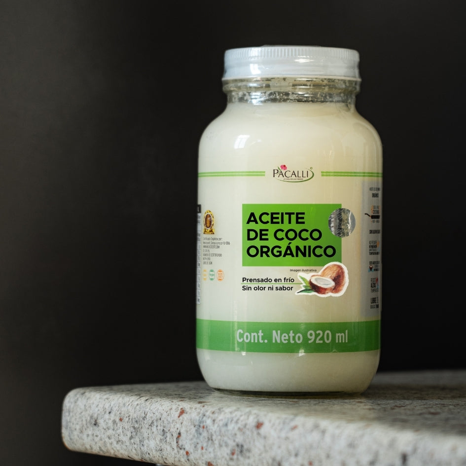 Aceite Comestible Puro de Coco Organico PACALLI · Neutro para Cocina y Repostería · 920 ml