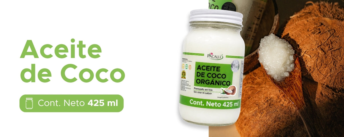 Aceite Comestible Puro de Coco Organico · Neutro para Cocina y Repostería · 425 ml