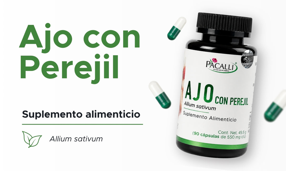 Ajo con Perejil | Extracto de bulbo de ajo seco | 550 mg · 90 Caps