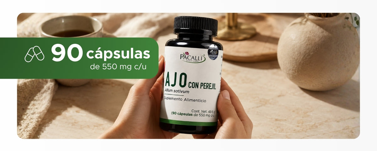 Ajo con Perejil | Extracto de bulbo de ajo seco | 550 mg · 90 Caps