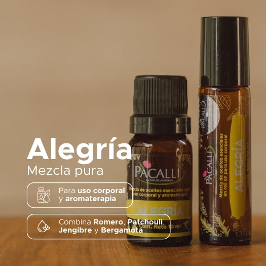 Alegría Mezcla Pura PACALLI · Romero, Patchouli, Jengibre y Bergamota · 10 ml