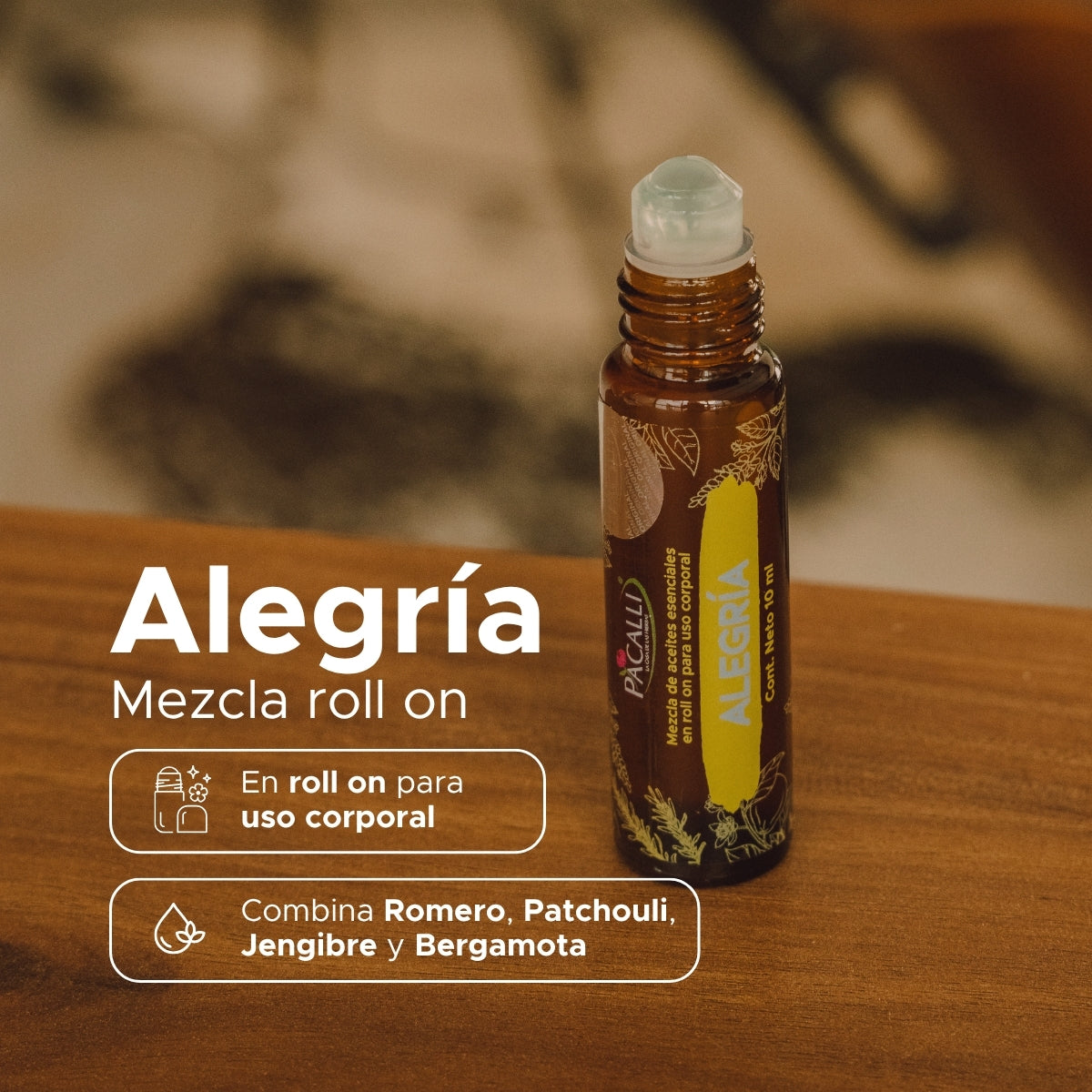 Alegría Roll On · Romero, Patchouli, Jengibre y Bergamota · 10 ml