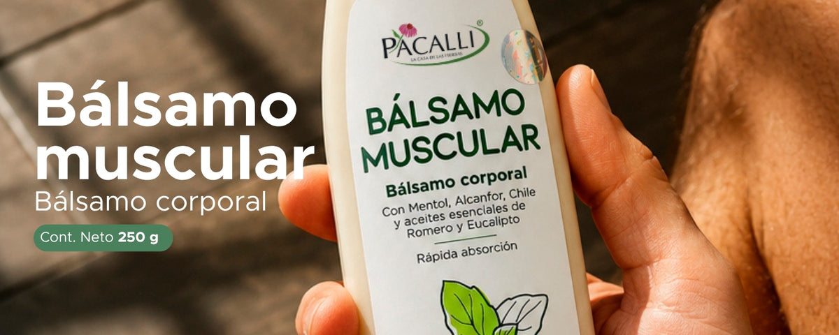 Bálsamo Muscular PACALLI · Fórmula con Aceites Esenciales y Extractos de Origen Natural · 250 g