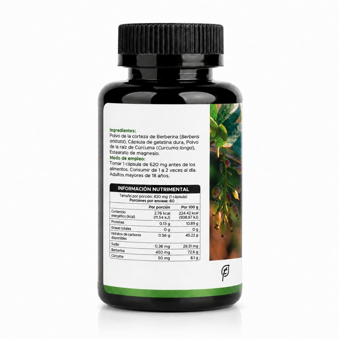 Berberina | Berberis aristata con Cúrcuma | 620 mg · 60 caps