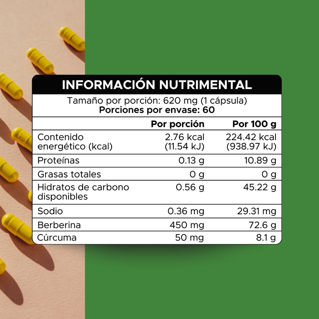 Berberina | Berberis aristata con Cúrcuma | 620 mg · 60 caps
