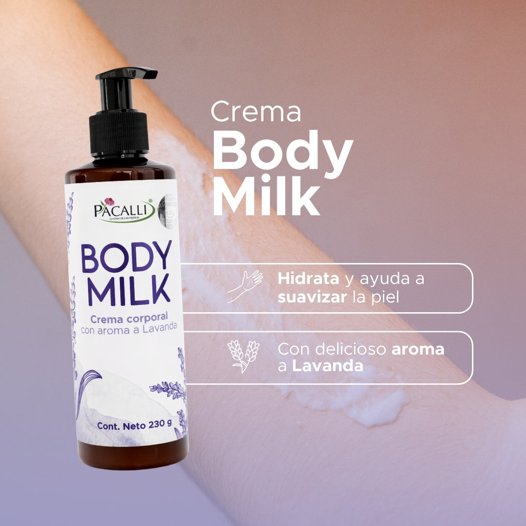 Crema Body Milk Lavanda PACALLI · Crema Corporal Con Aroma a Lavanda · 230 g