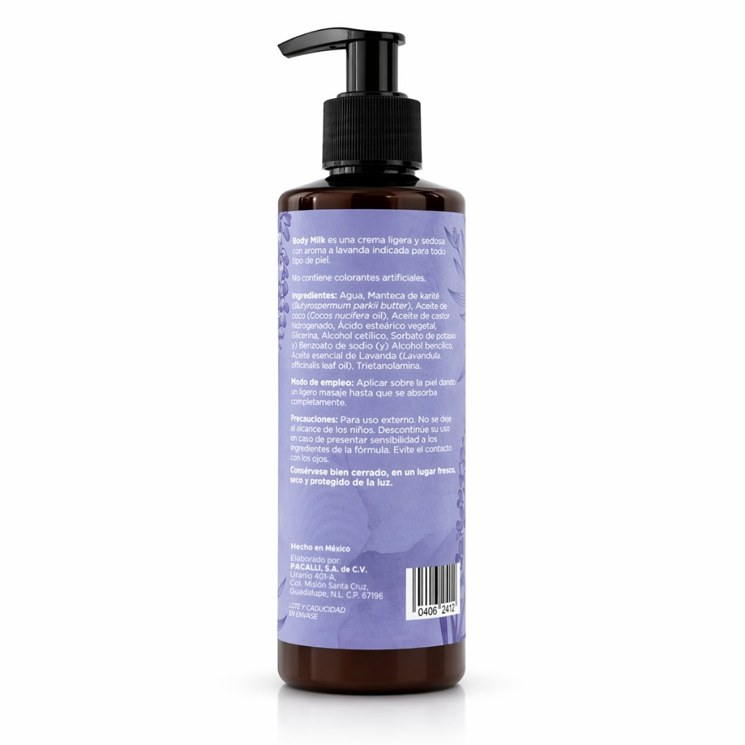 Crema Body Milk Lavanda PACALLI · Crema Corporal Con Aroma a Lavanda · 230 g