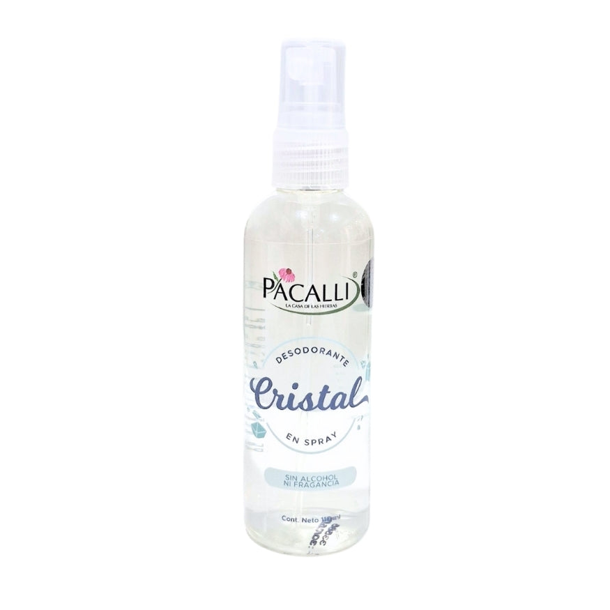Desodorante Cristal en Spray PACALLI · Fórmula Sin Alcohol · Alumbre de Potasio · 110 ml