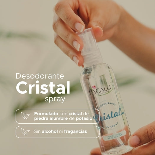 Desodorante Cristal en Spray PACALLI · Fórmula Sin Alcohol · Alumbre de Potasio · 110 ml