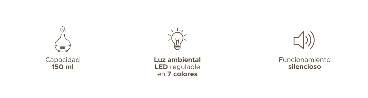 Difusor Flama PACALLI · Diseño Elegante y Silencioso con Luz LED · 150 ml