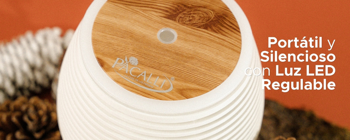 Difusor Deco PACALLI · Portátil y Silencioso con Luz LED Regulable · 140 ml
